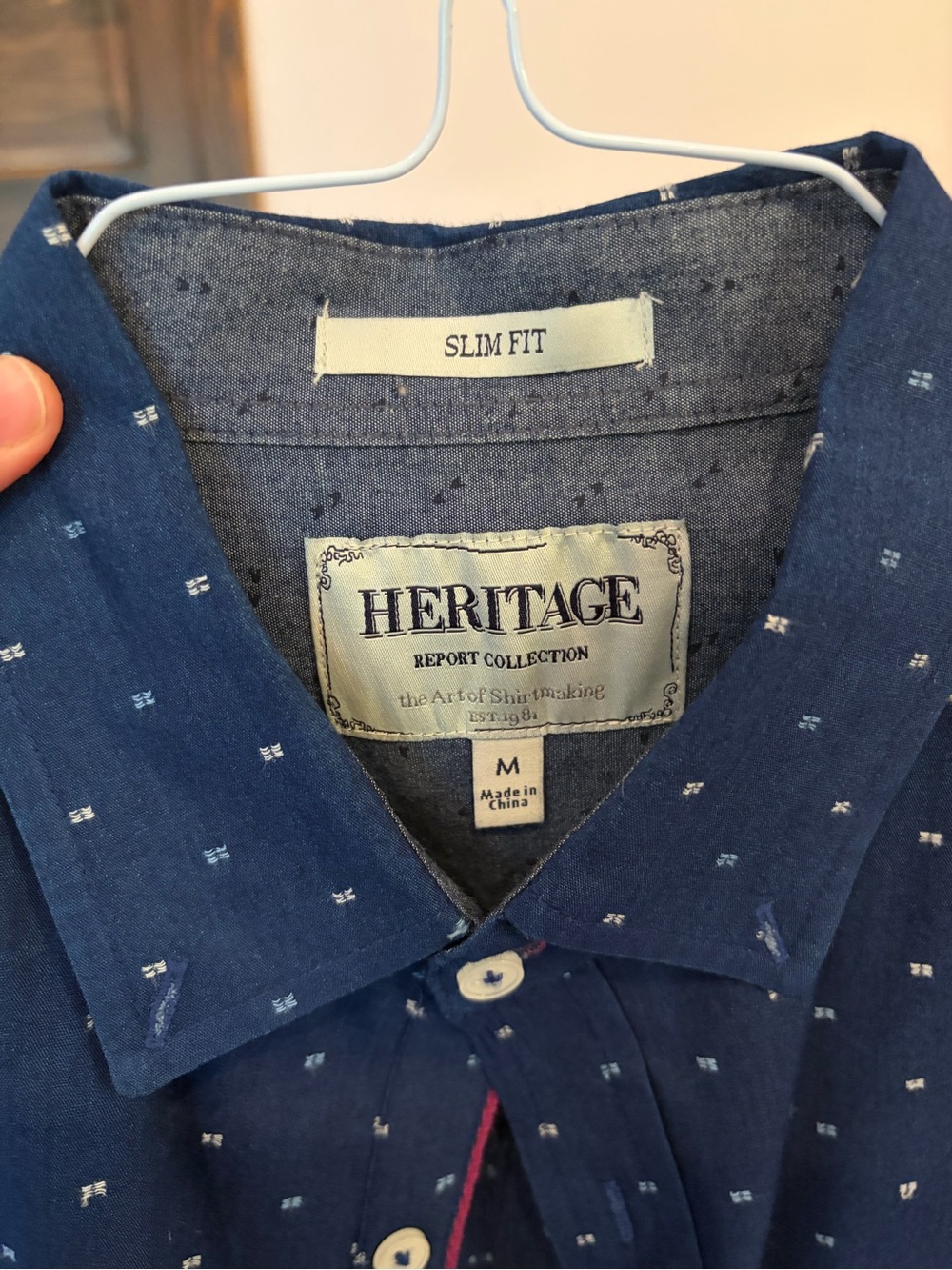 Heritage Men's Navy Button-Down with White Micro-Dots - M